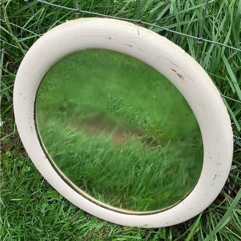 Antique Vintage Cottagecore Blush Pink Oval Wood Mirror